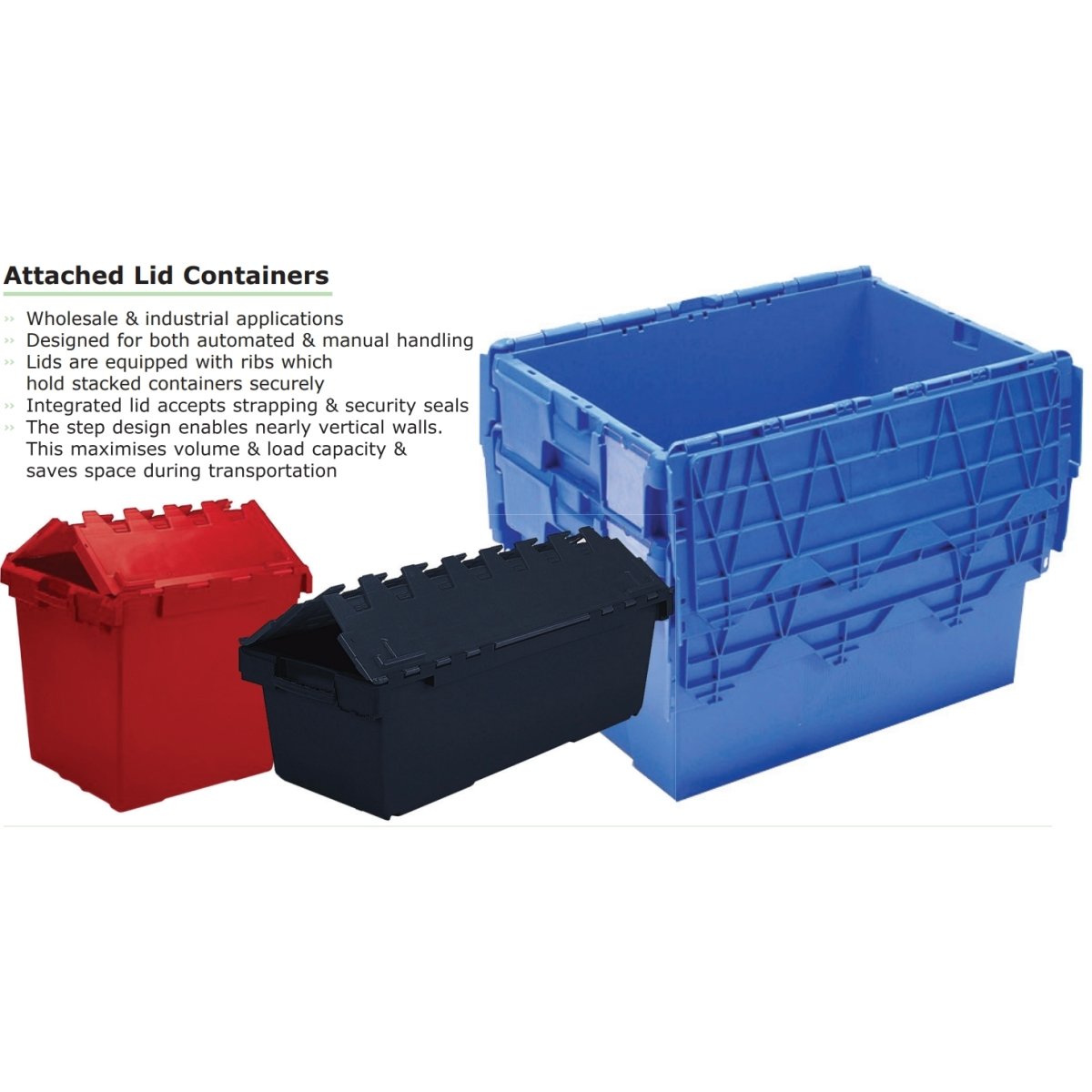 LC3-P/Black/Red Large Recycled Plastic Hinged Lid Container (710 x 460 x  368mm) 80 Litres