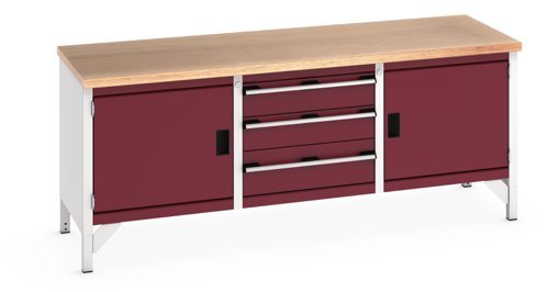 Cubio Storage Benches with 1 Drawer & 2 Cupboards with Adjustable Shelves - Warehouse Storage Products