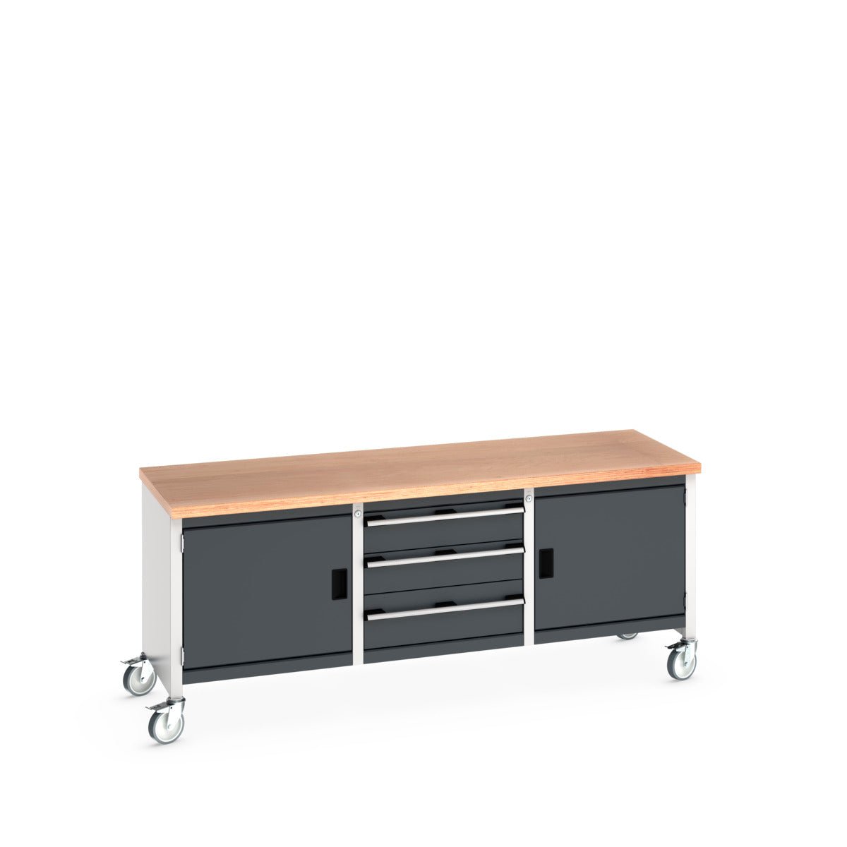 Cubio Storage Benches with 1 Drawer & 2 Cupboards with Adjustable Shelves (On Wheels) - Warehouse Storage Products