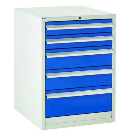 Euroslide Cabinet - 5 Drawers (2 x 100mm, 2 x 150 mm, 1 x 200mm) - Warehouse Storage Products