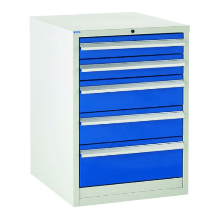 Euroslide Cabinet - 5 Drawers (2 x 100mm, 2 x 150 mm, 1 x 200mm) - Warehouse Storage Products