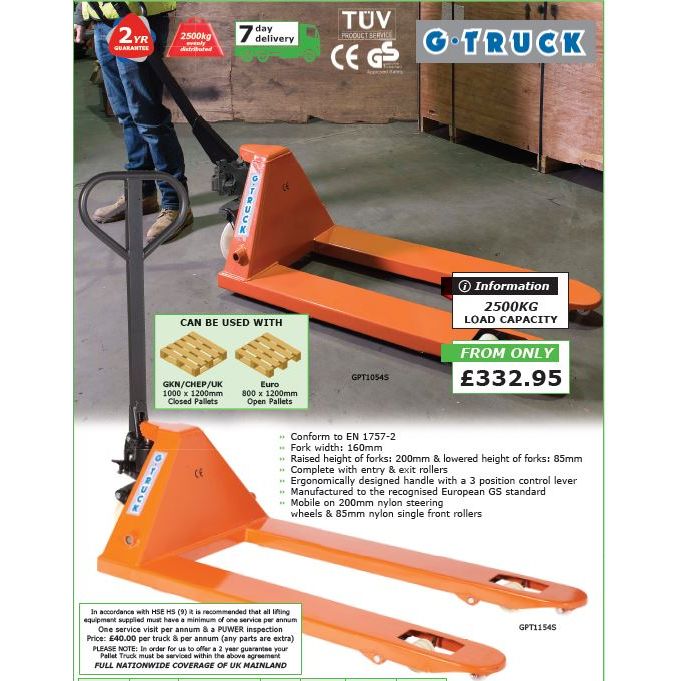 Heavy Duty Hand Pallet Truck 1000 x 540 2500KG Load Capacity - Warehouse Storage Products