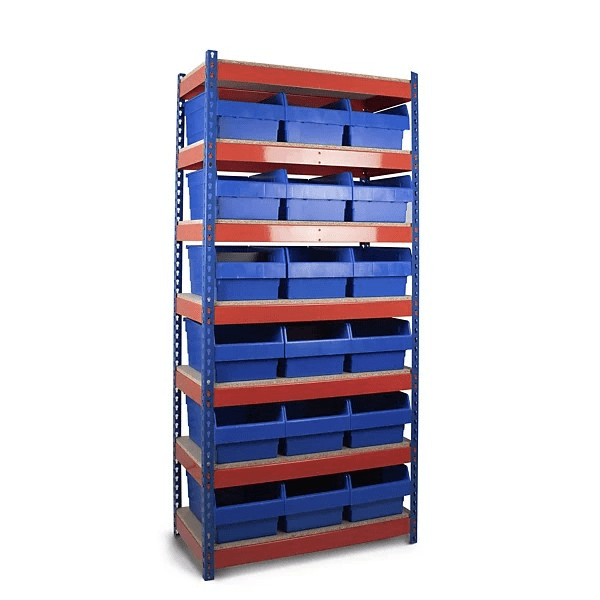 Rivet Racking Bays with Mixed 420 & 280mm Shelf Bins - Warehouse Storage Products
