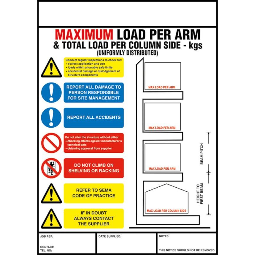 Weight Load Notices - Warehouse Storage Products