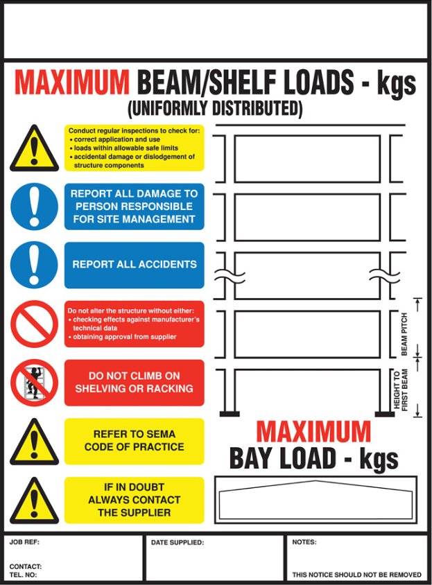 Weight Load Notices - Warehouse Storage Products