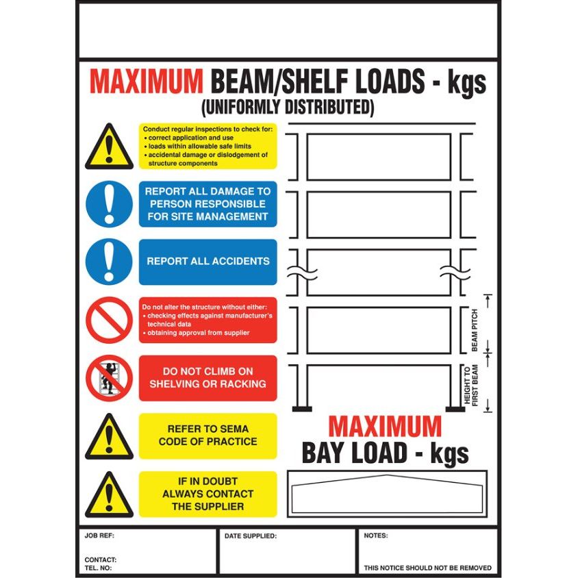 Weight Load Notices - Warehouse Storage Products