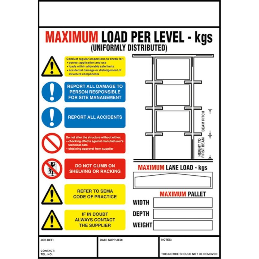 Weight Load Notices - Warehouse Storage Products