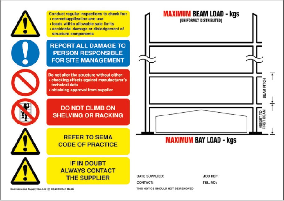 Weight Load Notices - Warehouse Storage Products