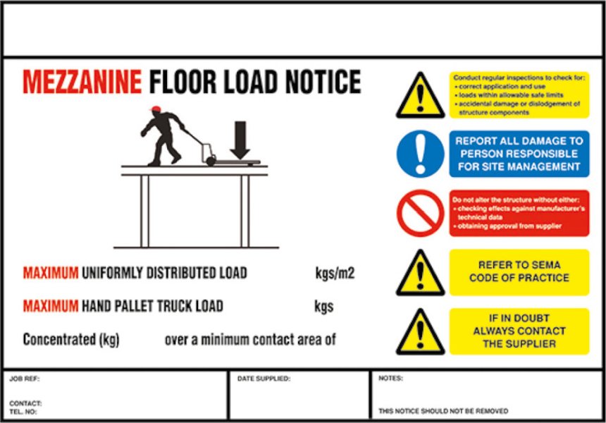 Weight Load Notices - Warehouse Storage Products