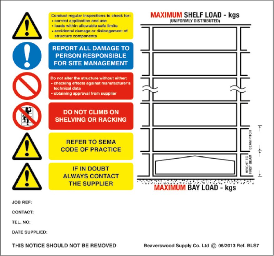 Weight Load Notices - Warehouse Storage Products