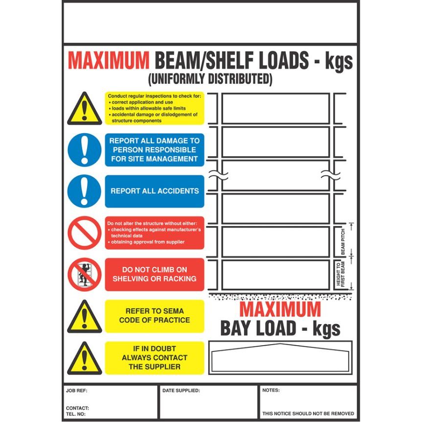 Weight Load Notices - Warehouse Storage Products