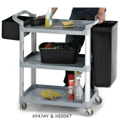 3 Tier Cleaning Shelf Trolley With Optional Buckets - Warehouse Storage Products