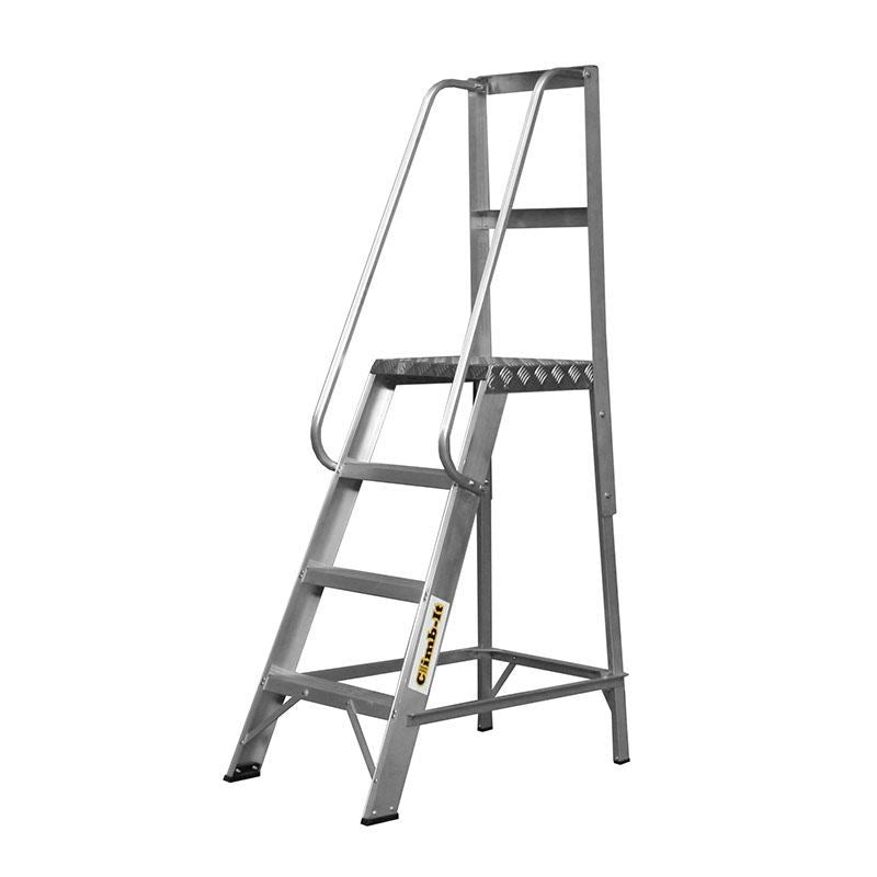 Climb-It Aluminium Library Steps (With Handrails) - Warehouse Storage Products