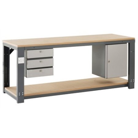 Complete Modular Work Bench With Cabinet, 3 Drawer Unit & Leg Socket 1000Kg Capacity - Warehouse Storage Products
