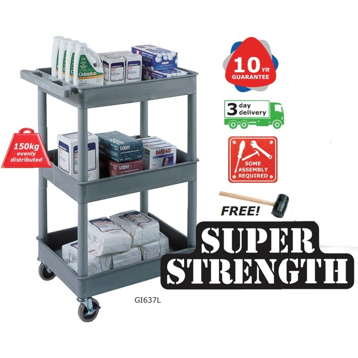 Deep Tray 3 Tier Trolley - Warehouse Storage Products