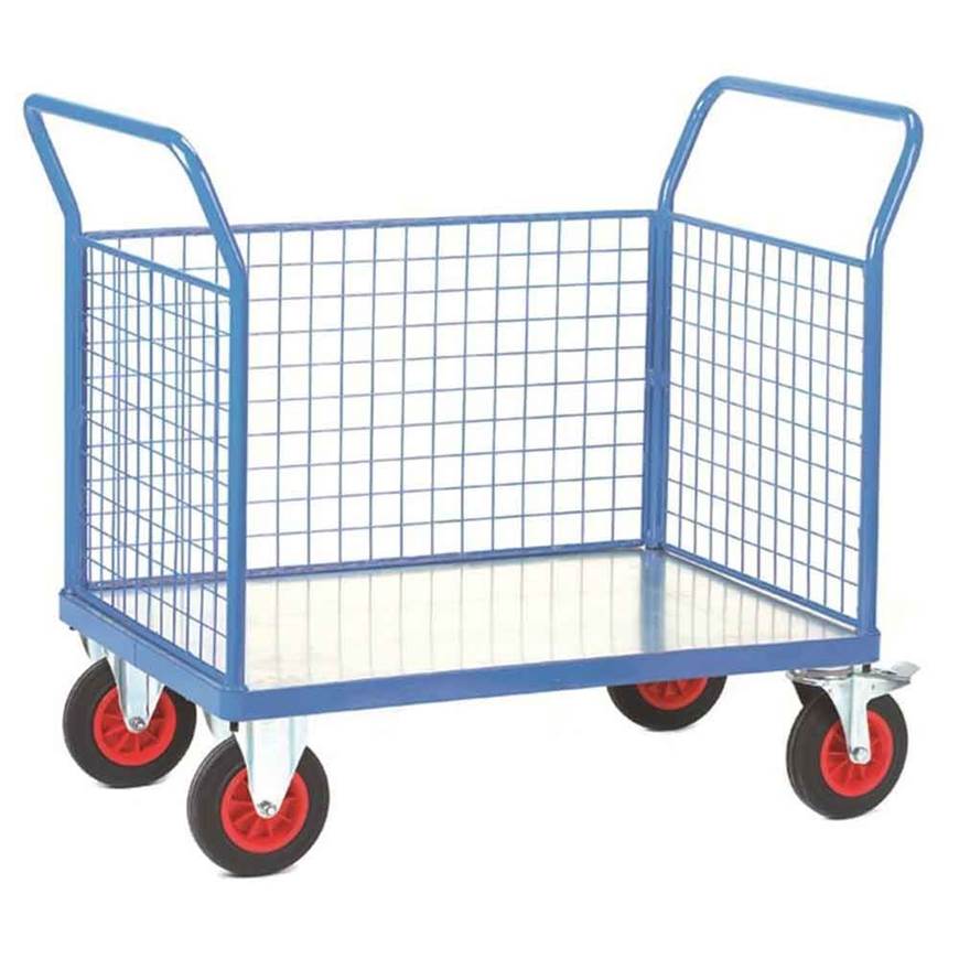 Fort Galvanised Platform Trucks with Three Mesh Sides - Warehouse Storage Products