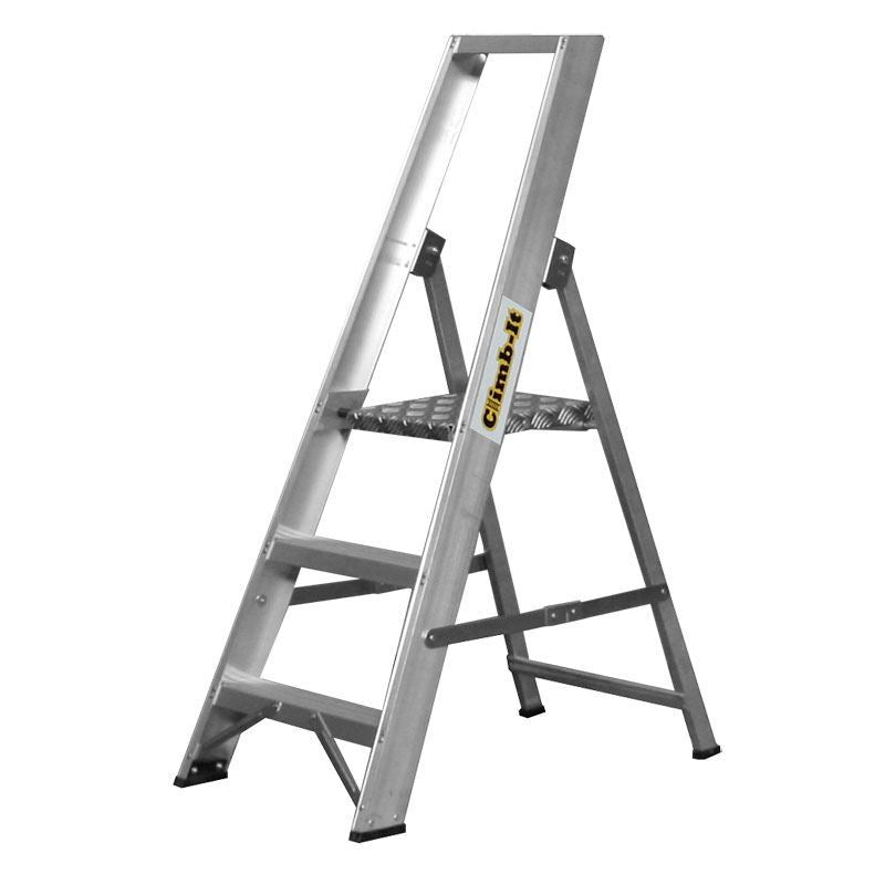 Heavy Duty Aluminium Platform Stepladders (Handrails Available) - Warehouse Storage Products