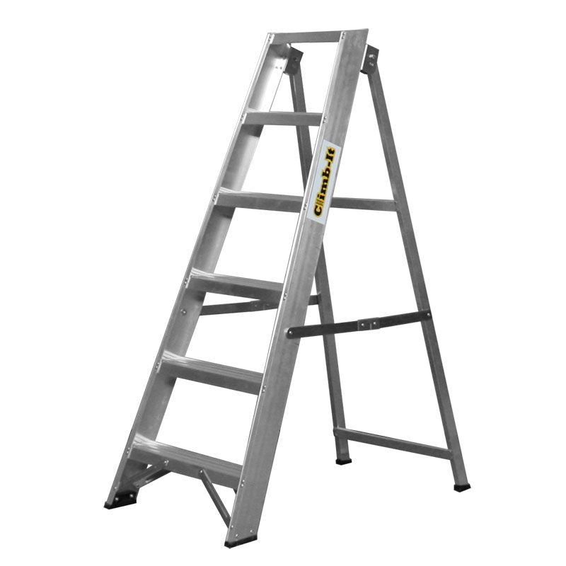 Heavy Duty Aluminium Swingback Stepladders (With Handrails) - Warehouse Storage Products