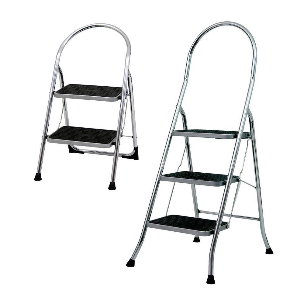 Heavy Duty Chrome Plated Folding Steps (2 to 3 Treads) - Warehouse Storage Products