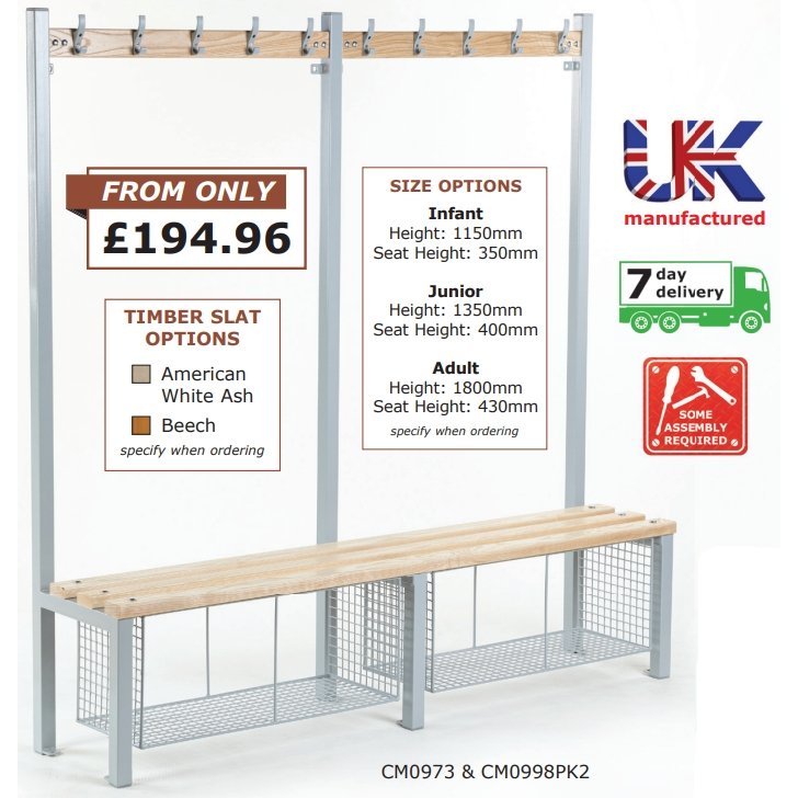 Single Sided Wooden Coat School Bench - Warehouse Storage Products