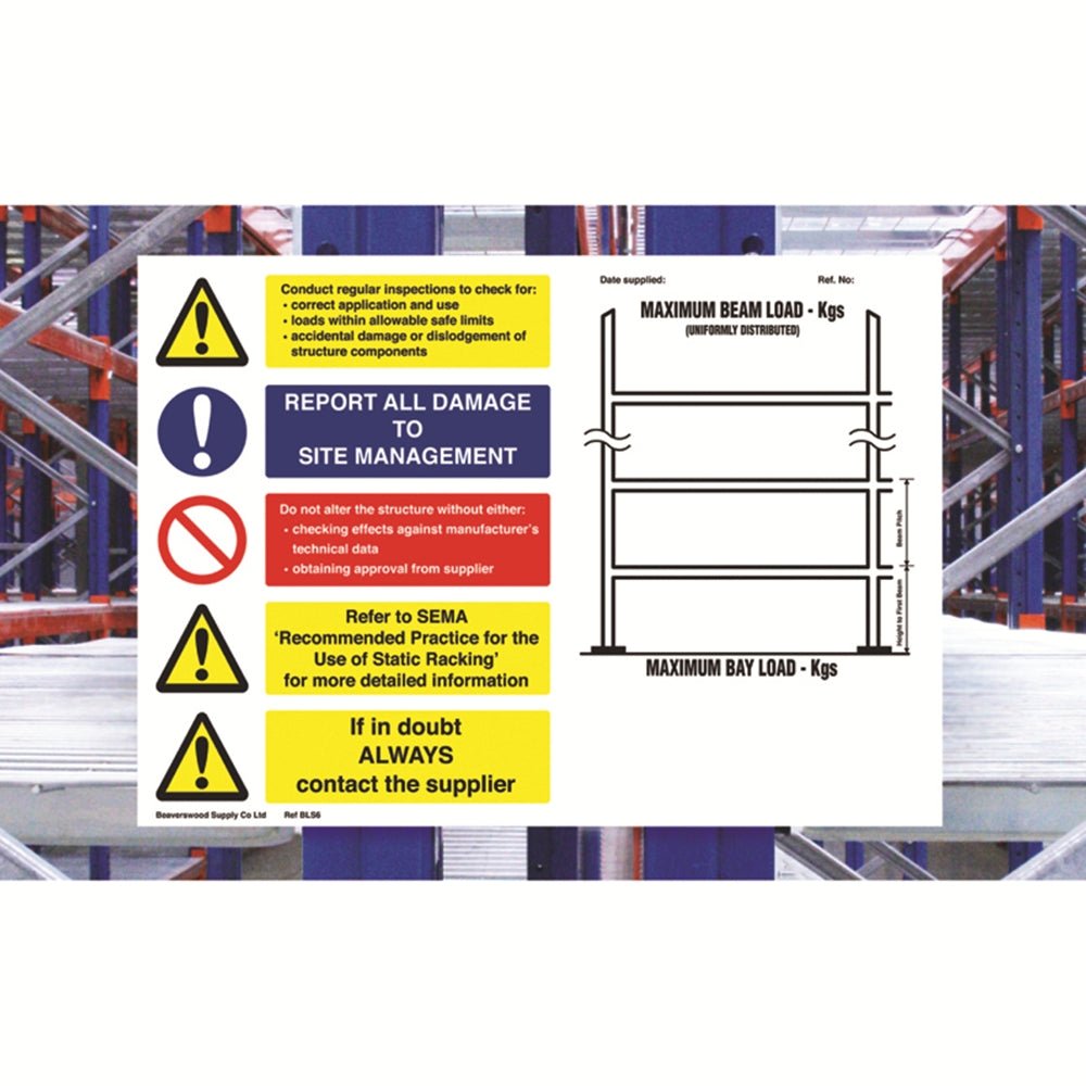 Weight Load Notices - Warehouse Storage Products